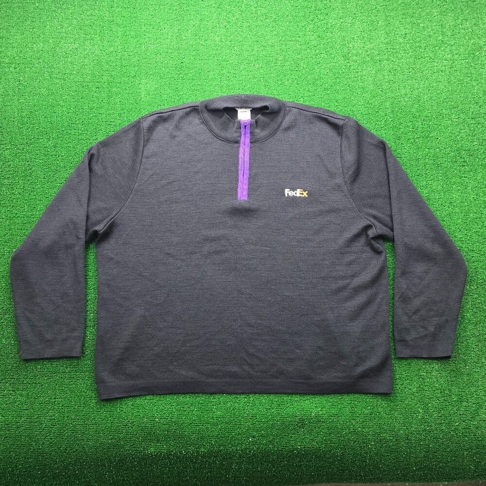 Fedex Employee Sweatshirt Mens 4XL Black Quarter Zip Pullover Uniform Work Wear